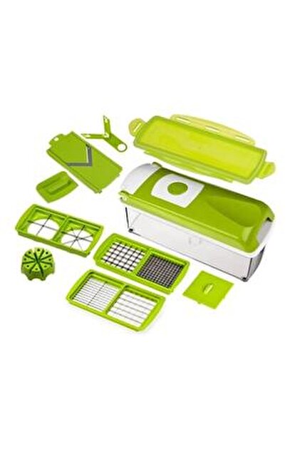 Tocator de legume multifunctional, 14 in 1, cu 8 lame, tocator de ceapa, feliator si taietor de legume, cu recipient