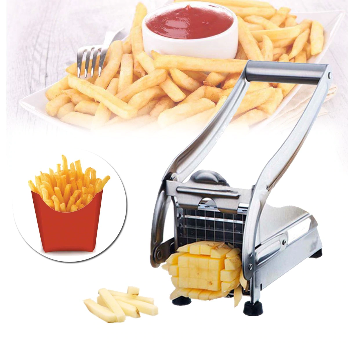 Aparat de tăiat cartofi pai și legume, din inox, cu 1 formă de tăiere, Potato Chopper - DailyBox