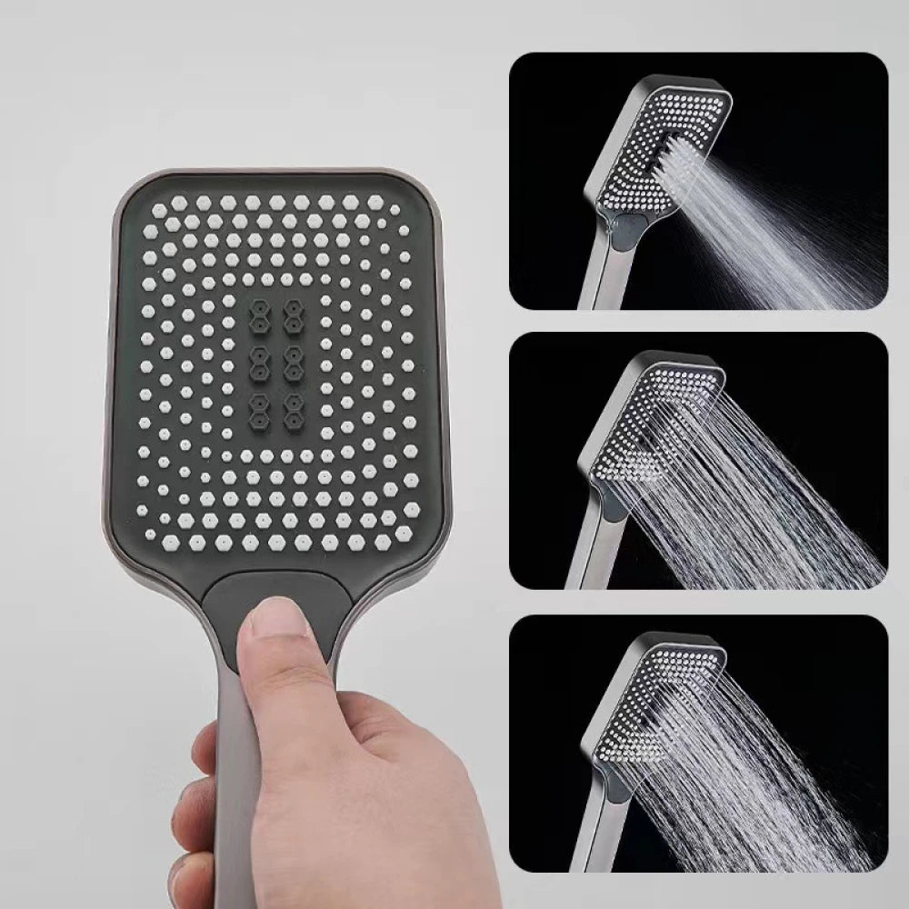 Coloană de duș termostat, afișaj digital, lumină LED ambientală, 4 funcții, taste de pian, cap duș dreptunghiulară, efect de ploaie, înălțime reglabilă, montare pe perete, Gri