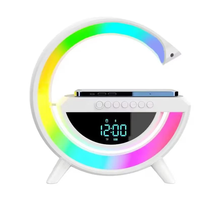 Boxa Multifunctionala G 3 in 1 JRH, Lampa LED RGB Smart,cu ceas, Boxa Bluetooth, Incarcator Telefon Wireless, Lumina RGB, Alb