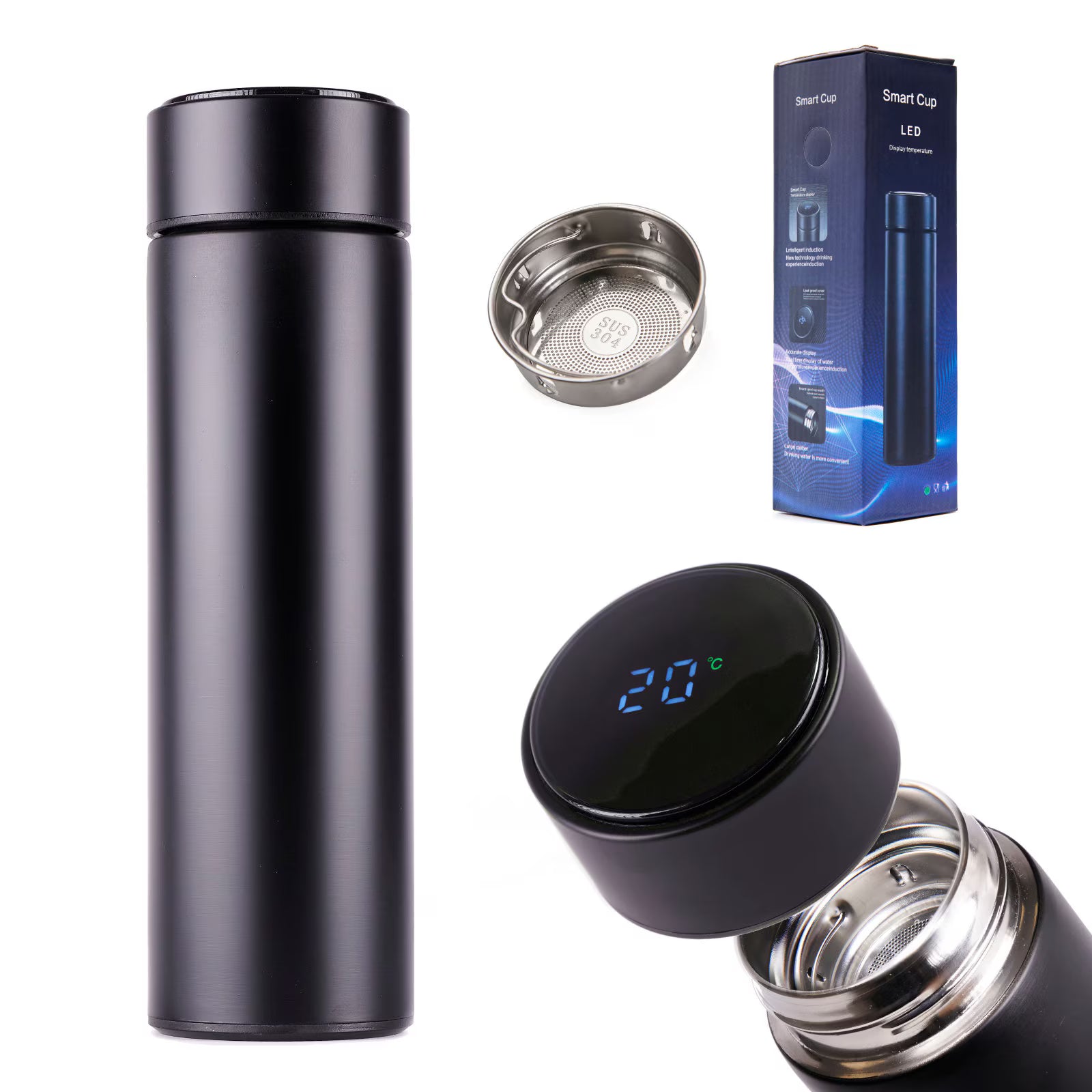 Termos smart cu afisaj LED de temperatura, 500 ml, din Otel Inoxidabil - DailyBox