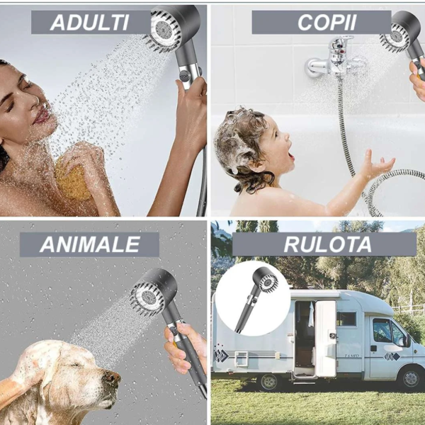 Cap de dus de inalta presiune, 3 functii diferite si perie atasata